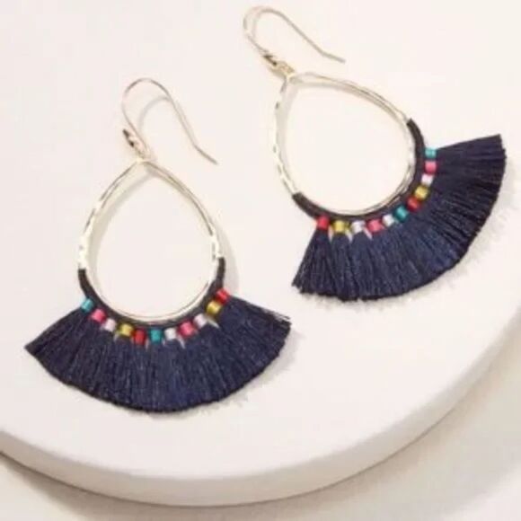 EUC Stella & Dot Fringe Drop Earrings Navy Multi Gold - Picture 1 of 4